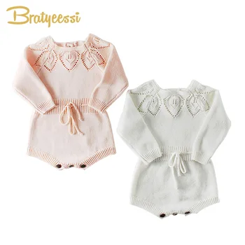 

New Leaves Baby Rompers Knitted Baby Girl Jumpsuit Toddler Costume Long Sleeve Princess Infant Onesie Baby Girl Clothes 1PC
