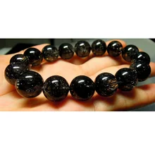 Натуральные черные волосы рутил кварц стрейч браслет круглые бусины 13 мм большие бусины