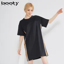 Bootyджинсовый летний американский Европейский уличный стиль леди сторона сплайсинга свободные высококачественные футболки женские длинные топы тройники