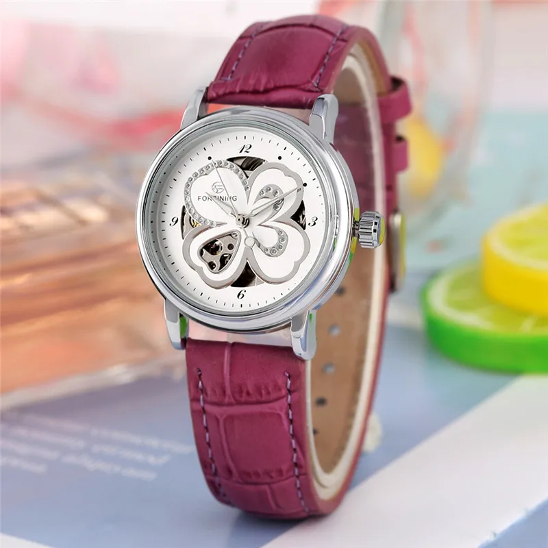 Роскошные светящиеся автоматические механические часы для женщин с уникальным циферблатом в форме цветка, повседневные механические наручные часы с бриллиантами