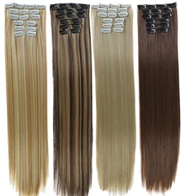 DIFEI 16 цветов 16 клипс длинные прямые синтетические волосы для наращивания на клипсах в высокотемпературном волокне черный блонд шиньон