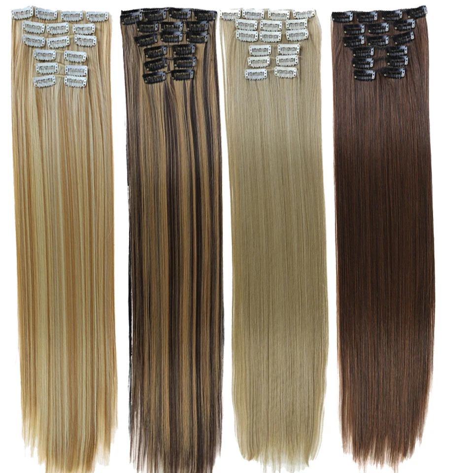 

DIFEI 16 colors 16 clips Long Straight Synthetic Hair Extensions Clips in High Temperature Fiber Black Blonde Hairpiece
