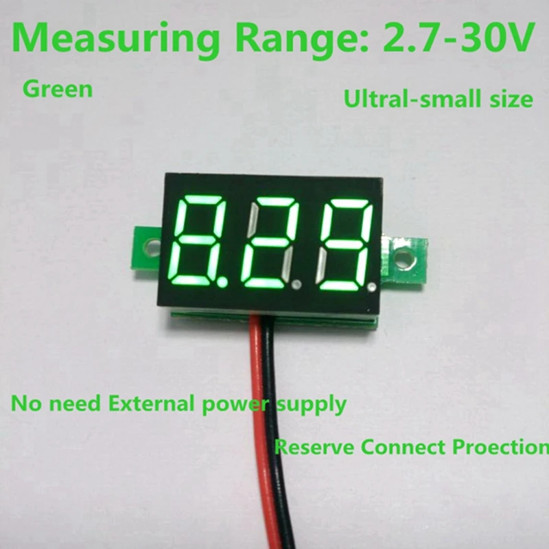 Car Motorcycle Battery Monitor DC 2.7-30V 2 Wire Green LED Digital Motor Voltmeter Voltage Volt Panel Meter Gauge | Инструменты