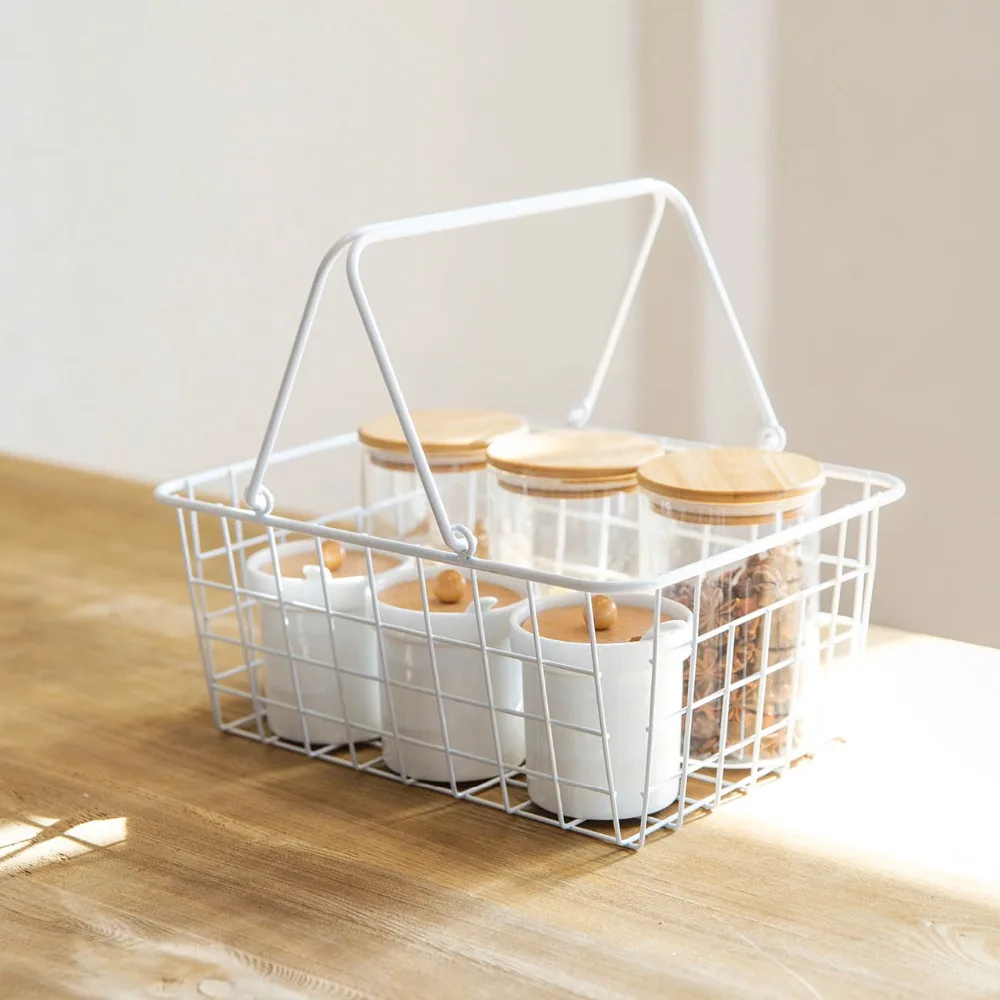

OTHERHOUSE Iron Storage Basket With Handle Desktop Sundries Organizer Bread Fruit Basket Snacks Container Tableware Holder