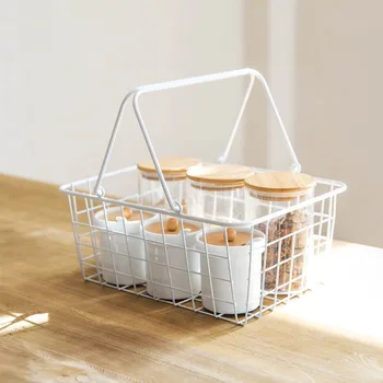 

OTHERHOUSE Iron Storage Basket With Handle Desktop Sundries Organizer Bread Fruit Basket Snacks Container Tableware Holder