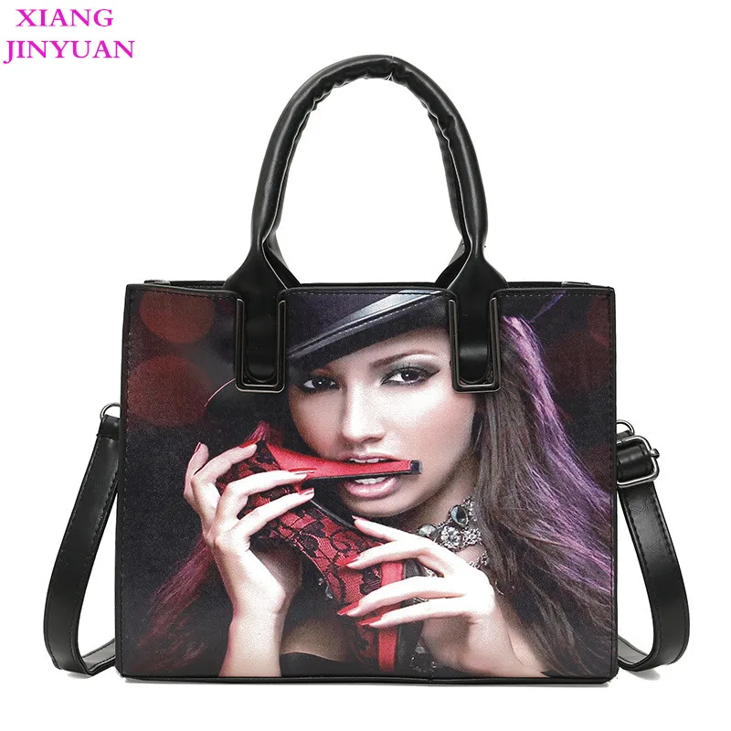 

XIANGJINYUAN 2018 New Kpop Big Name Print Women Messenger Bags Fashion Trend Shoulder Bag Hot-selling Girls Big PU Handbag
