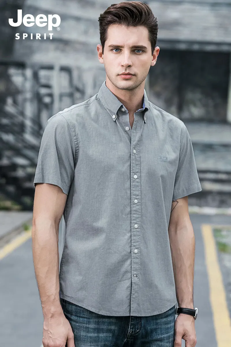 Brand JEEP Men Brand Shirts 2019 Summer Dress Cotton Short Sleeve Shirts Straight Casual Fashion Shirts M~4XL Business Shirts (22)