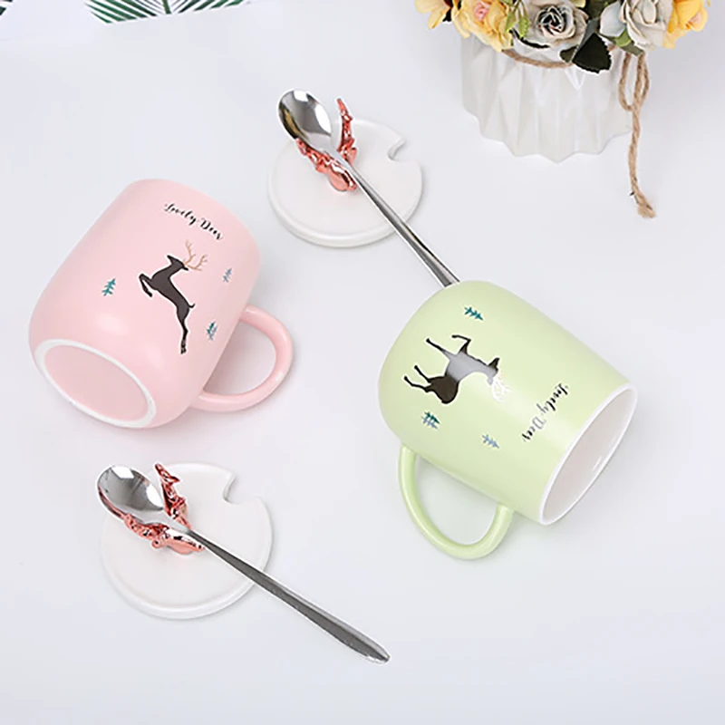 Керамическая кружка и ложка Tazas Рождественская чашка чайная с рисунком оленя