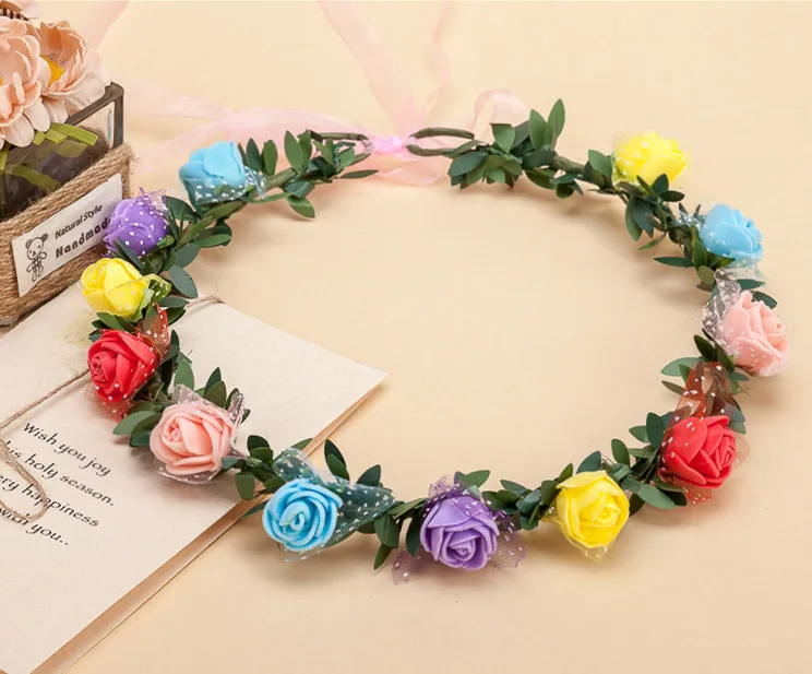 

Adult kids Artificial Flower Garland Bride Princess Crown Birthday Wedding Decoration wreath hoop 14 colorways available