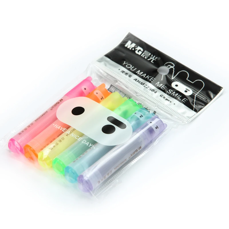 6 Pcs/lot Cute Kawaii 6 Color Mini Rainbow M&g Highlighter Pen