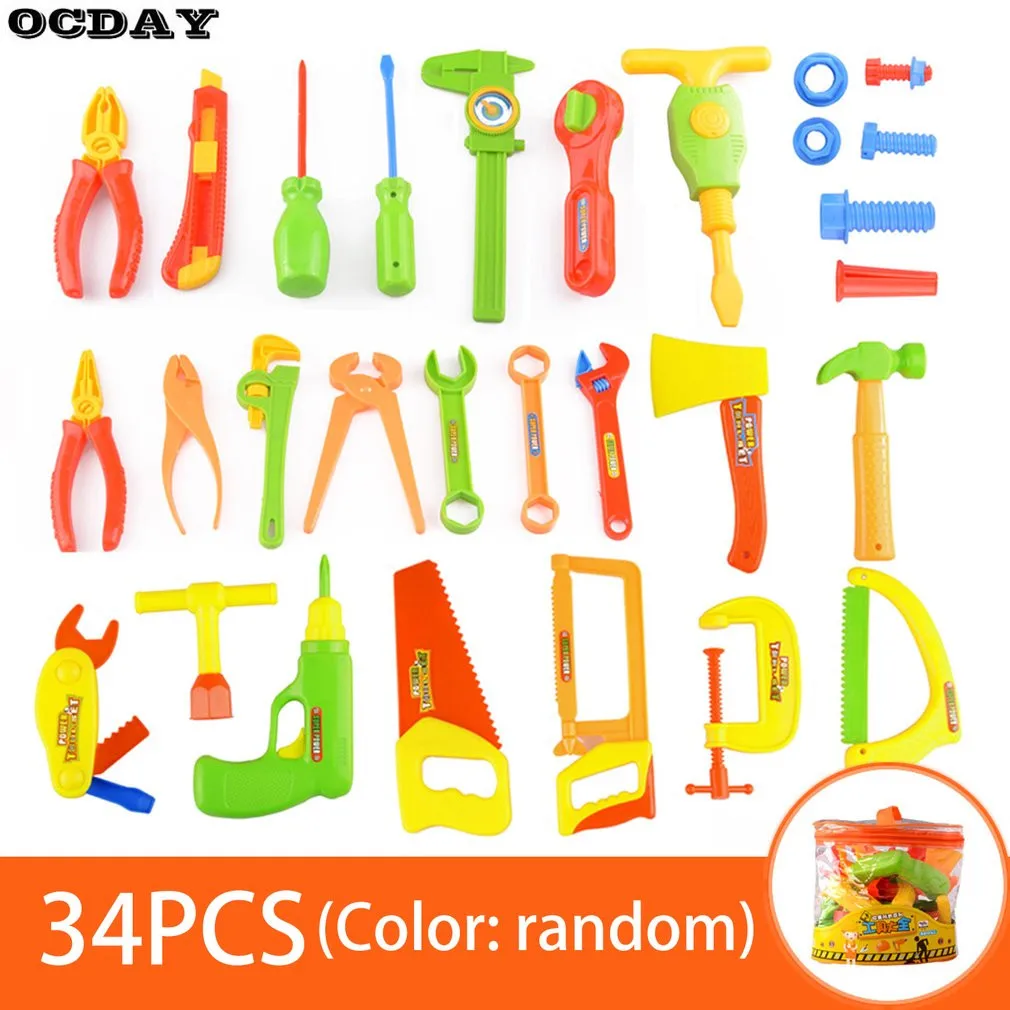 34Pcs Kids Pretend Play Toy Repair Tools Set With Tool Bag Educational