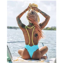 Глубокий V сексуальный сетчатый Цельный купальник синие женские купальники без спинки для женщин с высоким вырезом бразильский Монокини Купальный Костюм