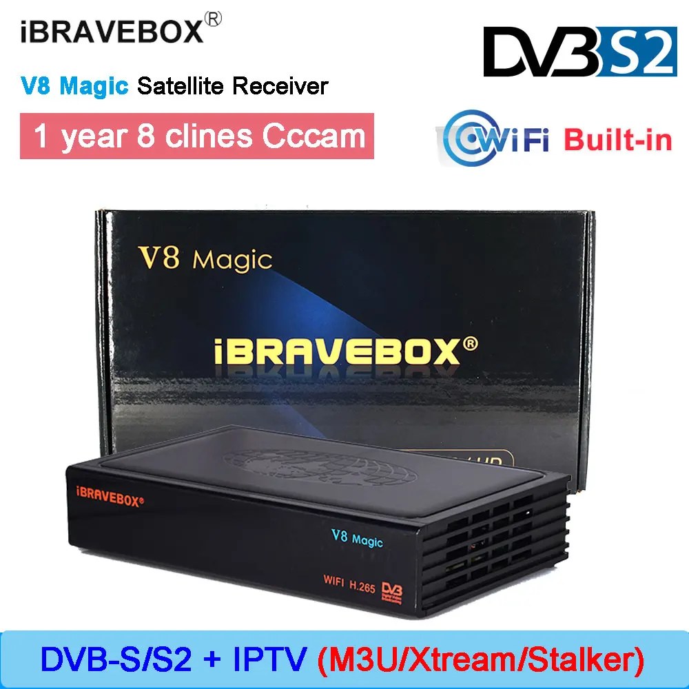 

iBRAVEBOX V8 Magic built-in WIFI DVB-S2 Satellite receiver IPTV Stalker Xtream M3U box support 1 Year European 8 Clines Cccam