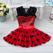 Милая новая одежда для девочек на свадьбу в английском стиле Одежда для маленьких девочек платье принцессы в горошек с блестками и Минни Маус de soiree