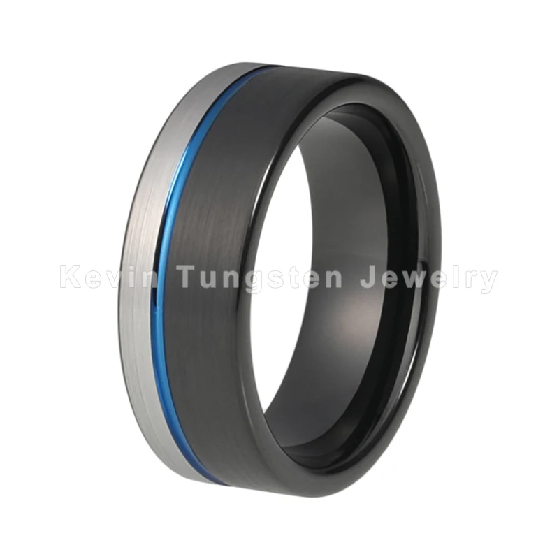 Вольфрамовое кольцо для мужчин и женщин обручальные кольца черный синий цвет плоский ремешок 8 мм