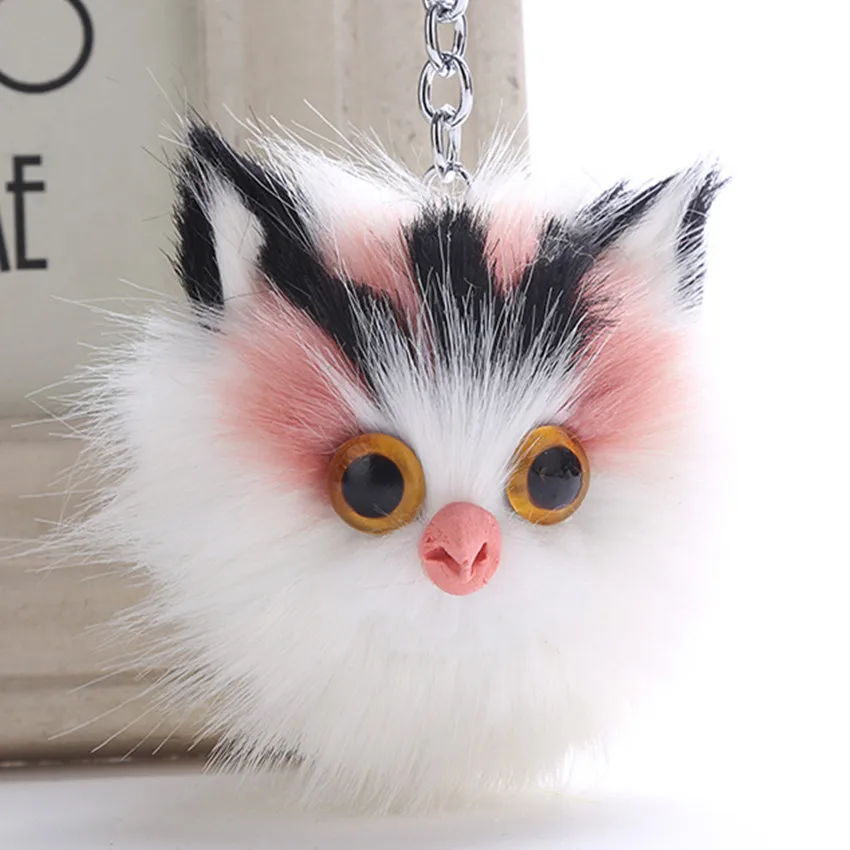 

Imitate Rabbit's Hair Key Buckle Owl Pendant Lovely Kitten Hair Bulb Key Buckle Pendant Ma'am Bag Key Buckle