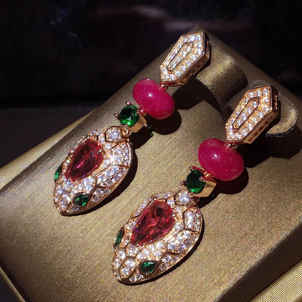 

New Pure 925 Sterling Silver Fashion Inlaid colour zircon snake Earrings Party Daily Jewelry color Luxurious Rose Gold Earrings