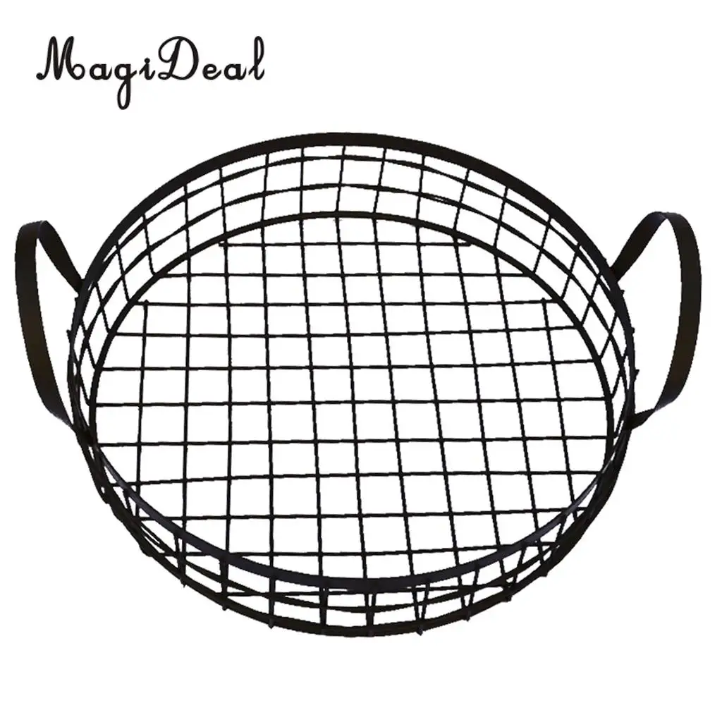 MagiDeal Antique Black Iron Wire Bread Basket Fruit Basket Rack Holder Nut Snack Bowls