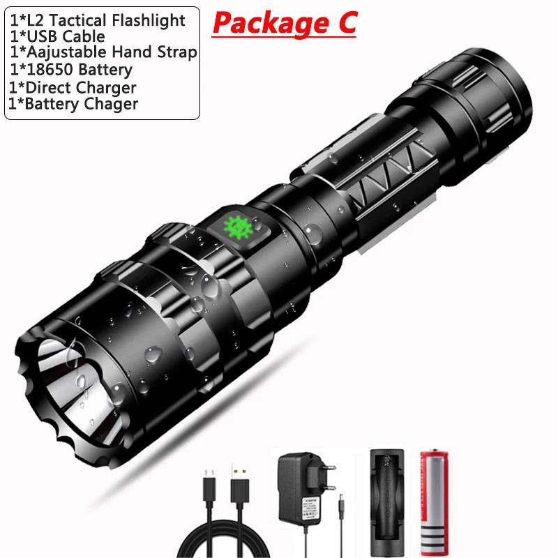 6000Lums тактический светодиодный светильник-вспышка ультра яркий L2 охотничий светильник USB Перезаряжаемый водонепроницаемый фонарь светильник 5 режимов 1*18650 - Испускаемый цвет: C