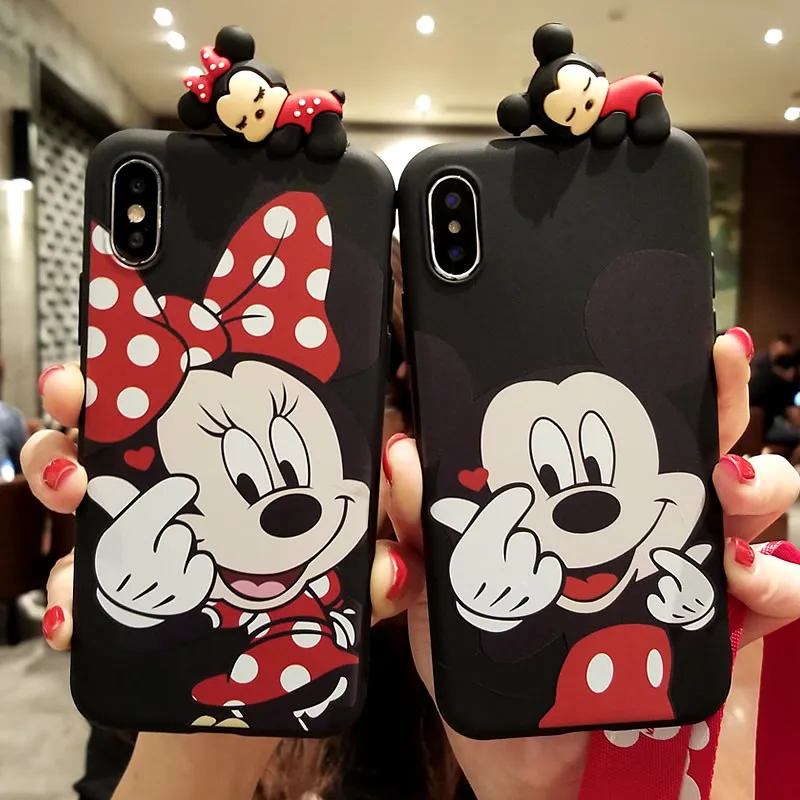 For iPhone Xs max case 3D Mickey minnie cartoon cover for iPhone XR 8 8plus 6 6splus case for iPhone X 7 plus lover fundas strap
