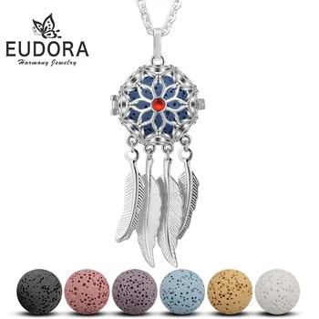 

Eudora 18 mm Dream catcher Feather Tassel Lava Ball Pendant Perfume Aromatherapy Locket Diffuser Necklace For Women Jewelry K294