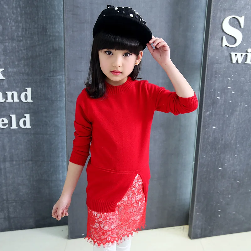 New Korean Girls Lace Children Spring Autumn Bottoming Sweaters Kids