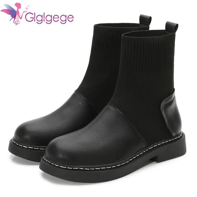 

Glglgege 2018 Winter Socks Boots GlFemale Flying Woven Sports Fashion Cotton Shoes Breathable Women's Sneakers Black Ankle Boots