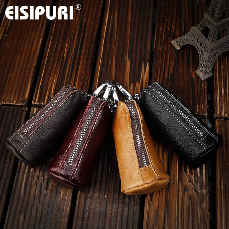 EISIPURI держатель для ключей, кошелек из натуральной кожи, унисекс, однотонный кошелек для ключей, многофункциональный чехол для ключей, бумажник с кольцами