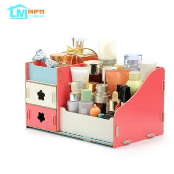

LIYIMENG Makeup Organizer Wooden Storage Box Jewelry Container Case Handmade DIY Assembly Cosmetic Organizer Wood Box For Office