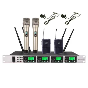 

Bolymic Professional 2 handheld 2 lavalier cordless microphone UHF Wireless karaoke Microphone System for KTV church meeting