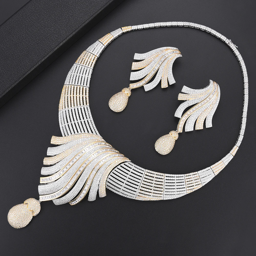 GODKI Luxury Dress Cubic Zircon Necklace Earring Set African Nigerian Wedding jewelry Sets For Women Dubai Bridal Jewelry Set