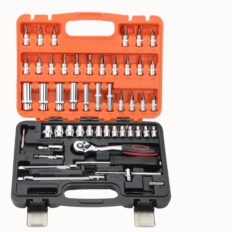 

53 pcs Auto Car Repair Tool Box Set Ratchet Wrench Sleeve Joint Hardware Kit