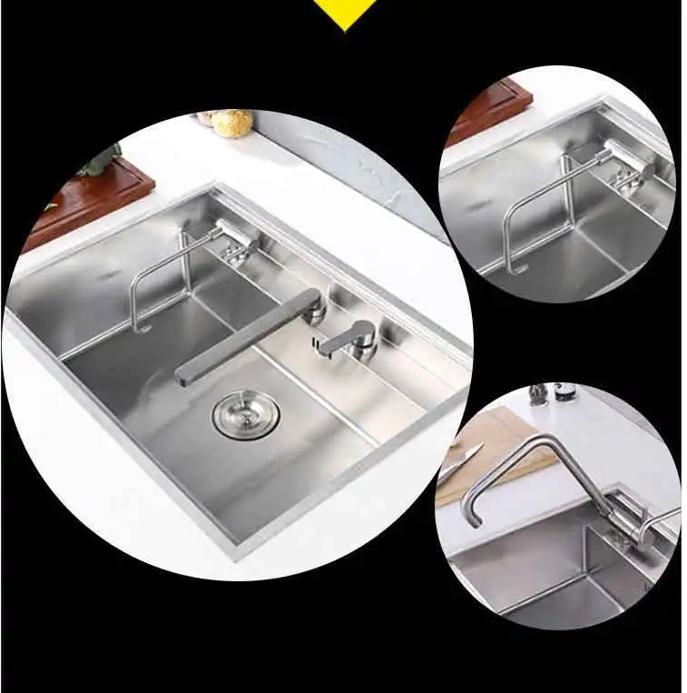 Kitchen Sink 304 stainless steel Multifunctiona manually single slot hidden Washing basins with Lifting faucet or Folding tap