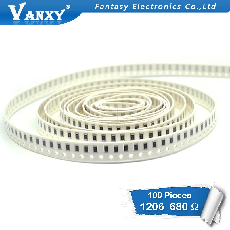 100 шт. 1206 SMD резистор 1% 680 Ом проволочного чипа 0 25 W 1/4W 680R 681|smd resistor|1206 smd resistorchip resistors |