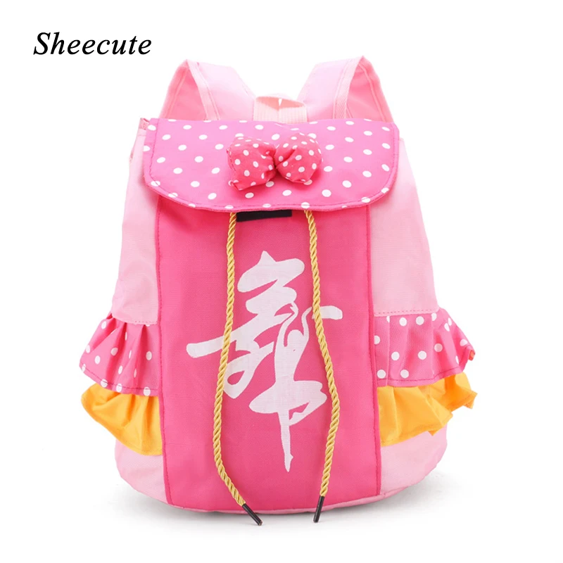 

Pink Kids Girls Ballet Dance Bag Students School Backpack Dot Bow Lace Tiered Ruffle Children School Bags Girls Backpack Light