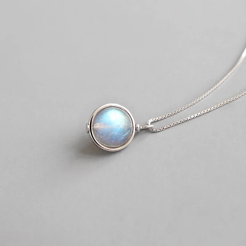 

Real 925 sterling silver natural moonstone necklaces & pendants, chic women necklace box chain collares femme silver 925 jewelry