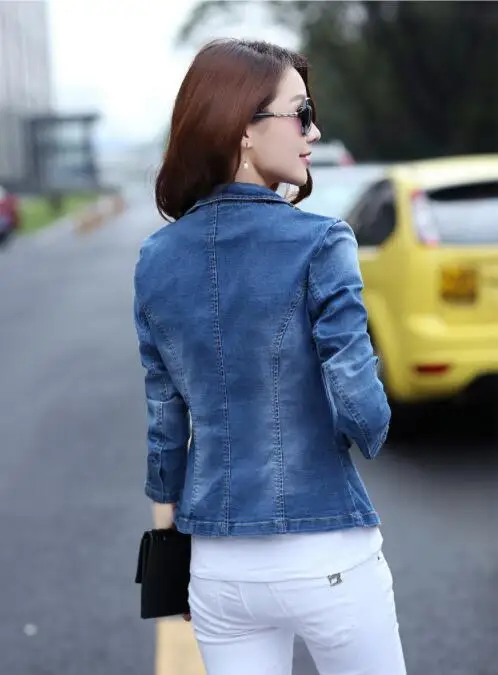 incredible Female spring short paragraph denim clothing A buckle suit collar 2019Slim fashion high quality den