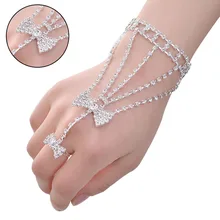 Мода сердце лук горный хрусталь браслет для перчаток ручной задней цепи украшения для пальцев