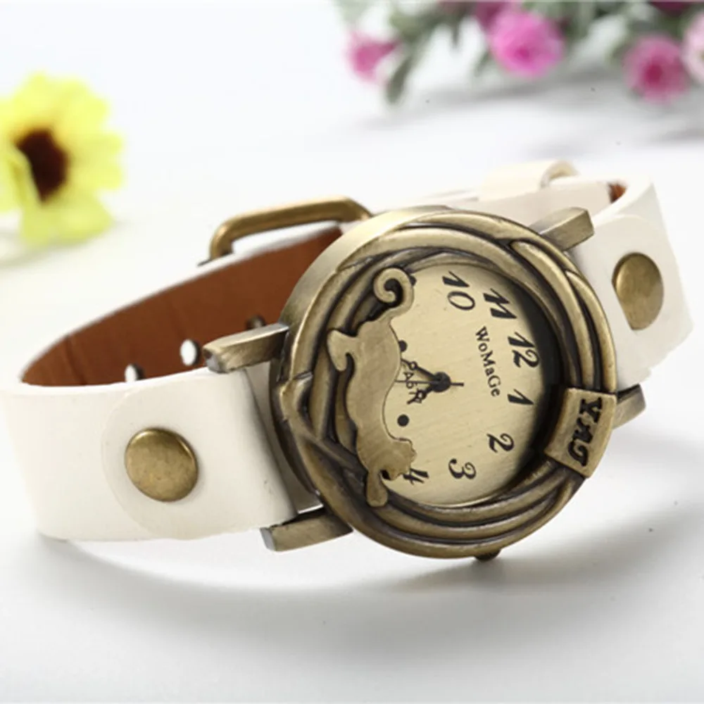 Топ известный бренд часы для женщин девушки Womage красивые модные и простые часы женский кожаный пояс часы для подарков