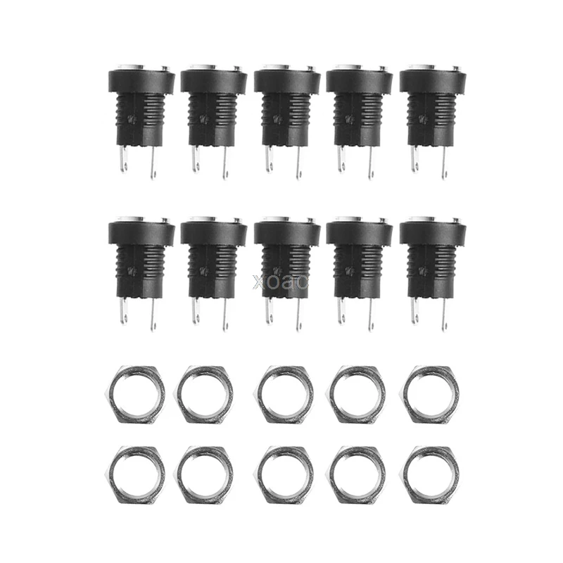 

10Pcs Power Supply Female Jack Panel Mount Connector 5.5mm 2.1mm Plug Adapter M08 dropship