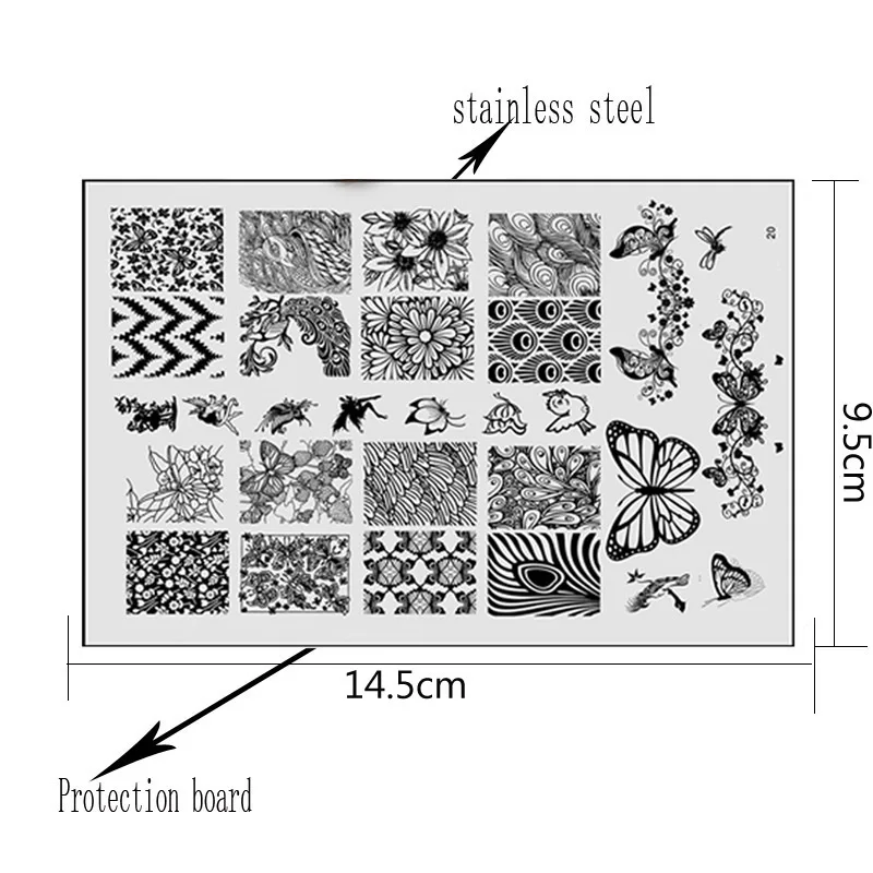 Пластины для штамповки ногтей большого размера шаблон для ногтей 1 x смешанный дизайн из нержавеющей стали штамп для дизайна ногтей маникюрный шаблон инструменты для ногтей 14,5x9