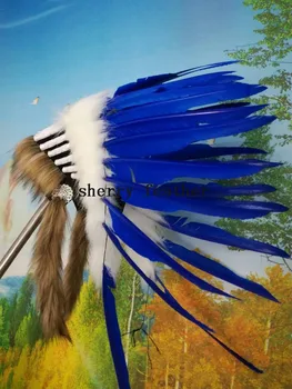 

21inch high royal blue Feather headdress feather hat costumes headpiece headband
