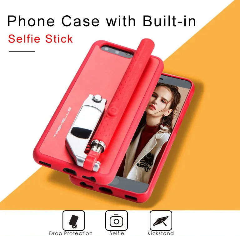 TASHELLS Wired Selfie Stick Case for Huawei P10 Hybrid Armor TPU Case
