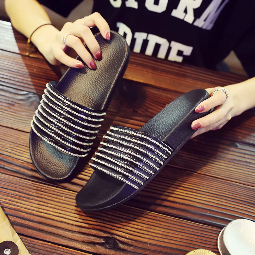 

Rhinestone Women Slippers Flip Flops Summer Women Crystal Diamond Bling Beach Slides Sandals Casual Shoes Slip On Slipper