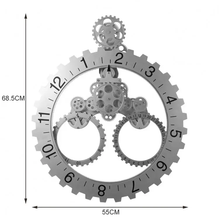 Механические шестерни современные настенные часы короткие календари настенные часы для гостиной цифровые часы для домашнего декора металлическая электронные часы настенные - Цвет: Grey