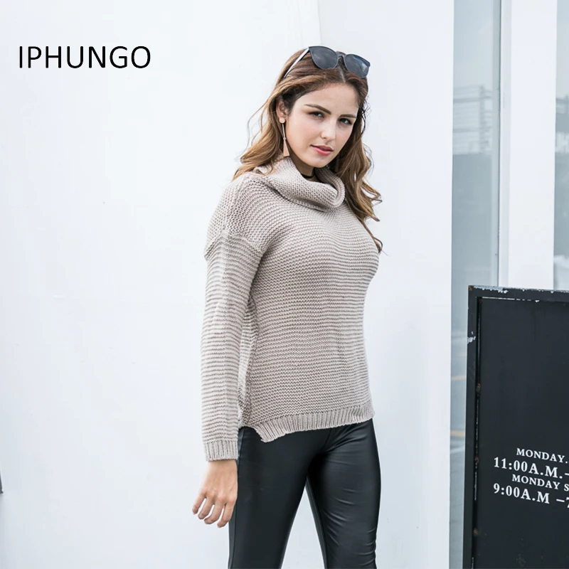 2018 Spring Khaki Turtleneck Sweater Loose Knitted Tops Pullovers Jersey Mujer Jumpers Pull Femme Hiver IPHUNGO | Женская одежда