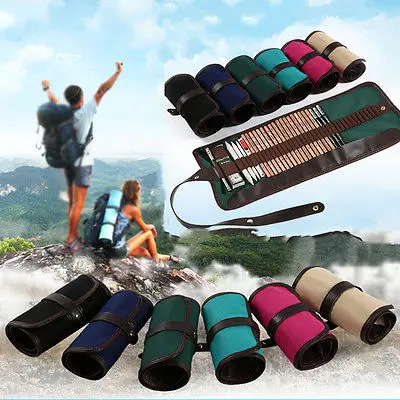 

Retro Canvas Curtain Sketch Roll Pencil Pen Case Bag Storage Makeup Brush Holder