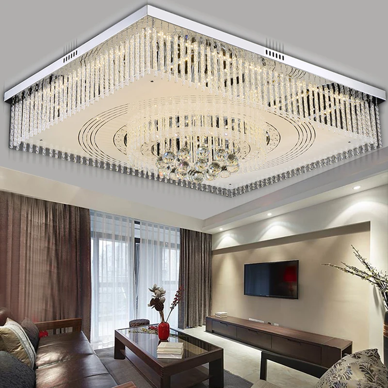 

Led living room crystal lamp rectangular bedroom lamp warm and romantic restaurant ceiling lamp remote control stepless dimming