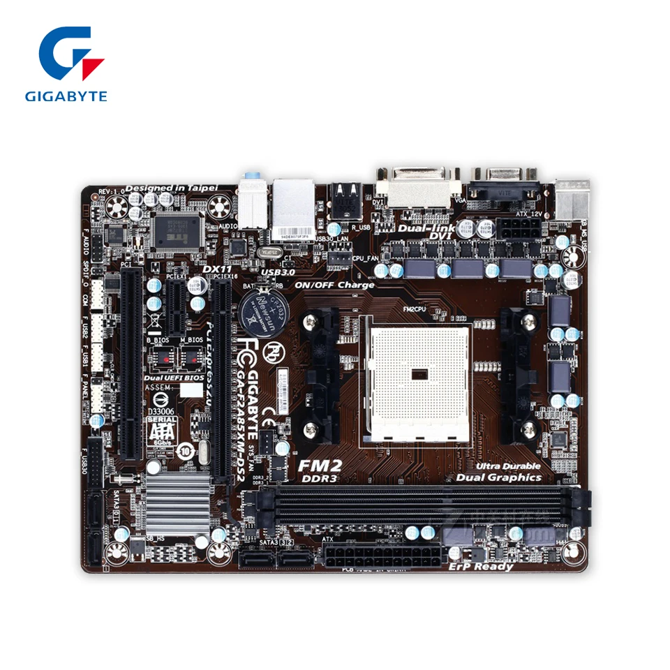 Gigabyte GA-F2A85XM-DS2 рабочего Материнская плата F2A85XM-DS2 A85X гнездо FM2 AMD A10 DDR3 64G SATA3 USB3.0 VGA, HDMI, DVI mикро ATX