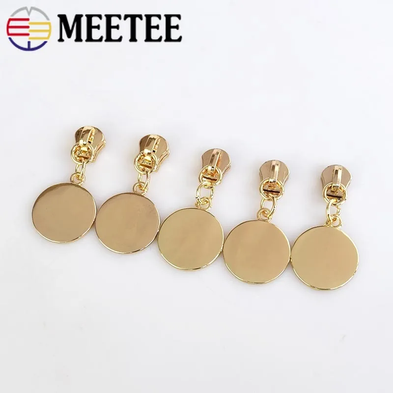 

Meetee 5# Metal Zipper Slider 4.8*2.4cm Gold Round Metal Puller Zip Head for DIY Sewing Bags Garment Repair Kit for Metal Zip